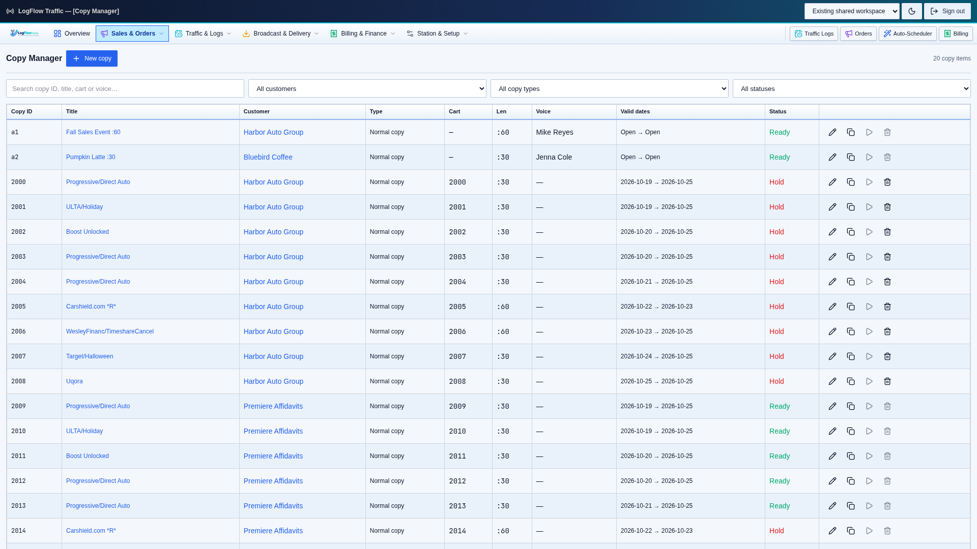 commercial Copy & audio cart allocator