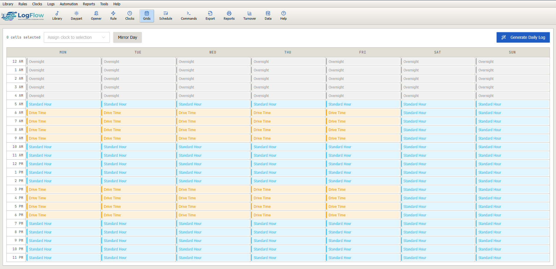 LogFlow Clock grid assignments